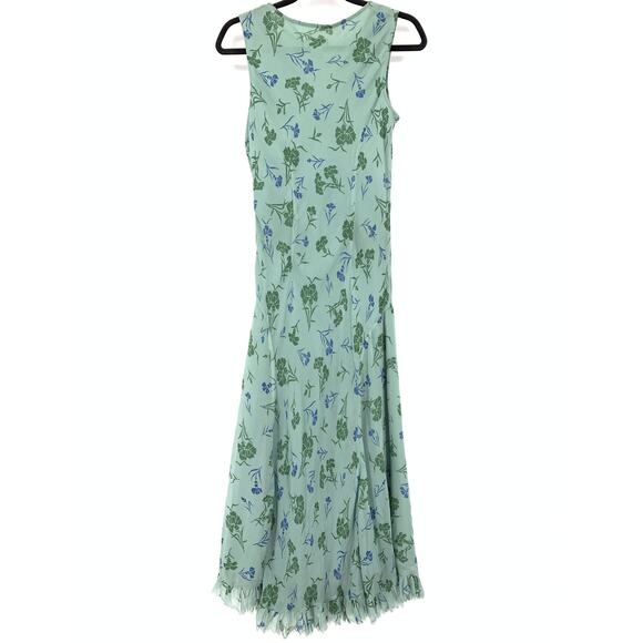 Sundance Silk Midi Dress Womens Size 6 Green Blue Floral Print Sleeveless *FLAWS - Picture 2 of 8